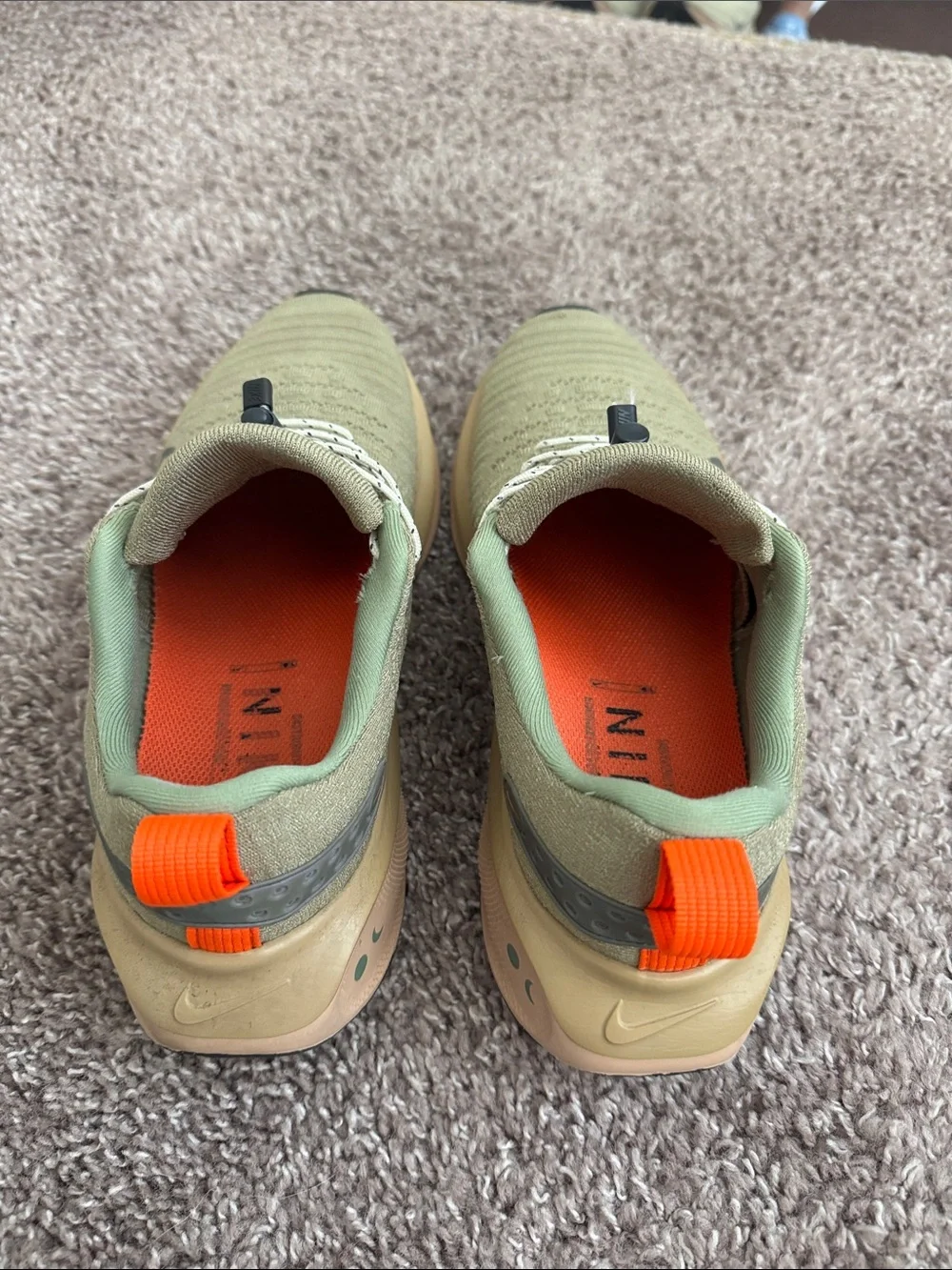 Nike Olive Green and Orange Knit Running Shoes